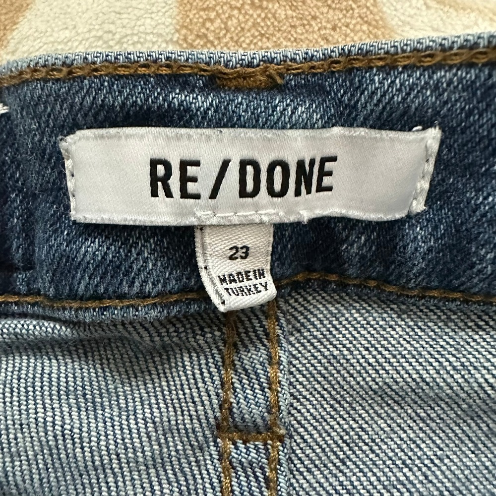RE/DONE High Rise Ankle Crop Distressed Raw Hem Blue Jeans Size 23 - Picture 10 of 13